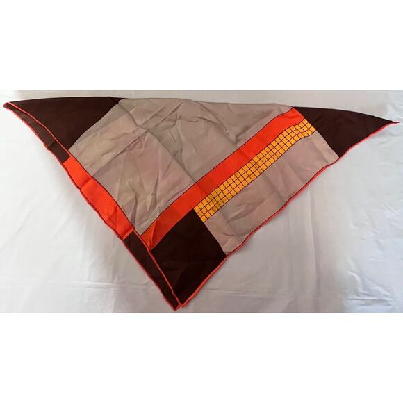 Vintage Vera Neumann Scarf - Sign - Brown, Orange, Yellow, Gray 21" Square - Picture 4 of 5